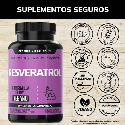 RESVERATROL 100% Vegano Con Pimienta Negra 180 Cápsulas Sin Sabor